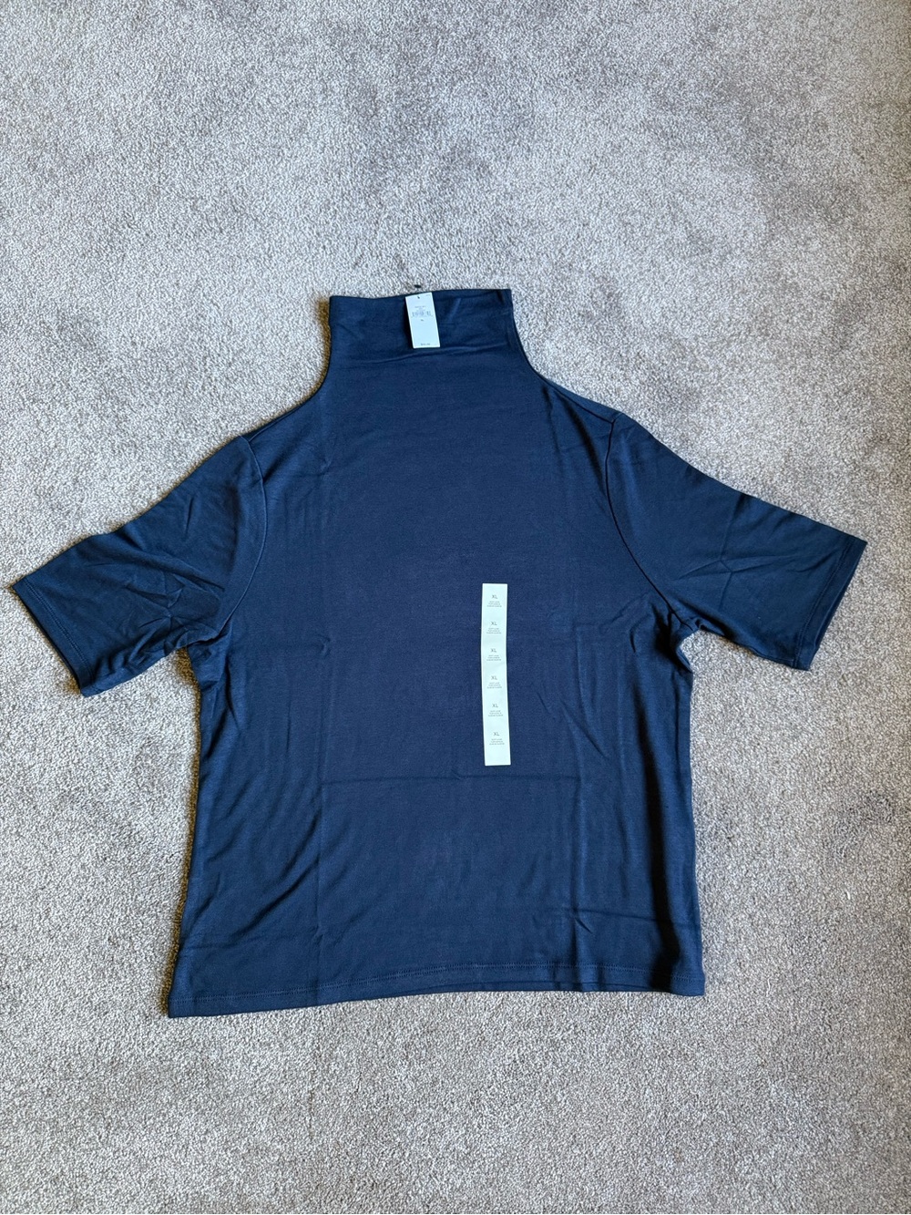 Banana Republic Navy Short-Sleeve Mock Neck Top